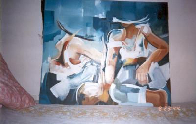 ella y yo Oil Panel Figure Painting