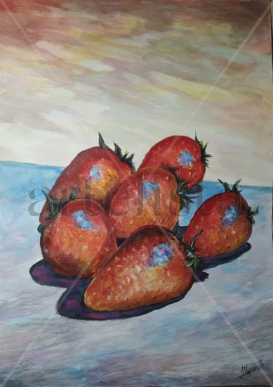 Dame fresas Acrylic Paper Still Life Paintings