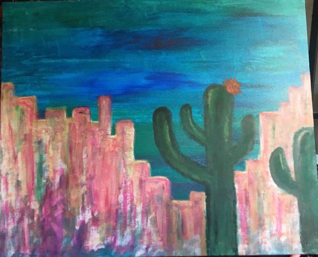 CACTUS EN FLOR Acrylic Canvas Landscaping