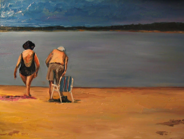 ancianos en el lago Oil Canvas Landscaping