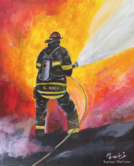 Bombero Acrylic Canvas Figure Painting