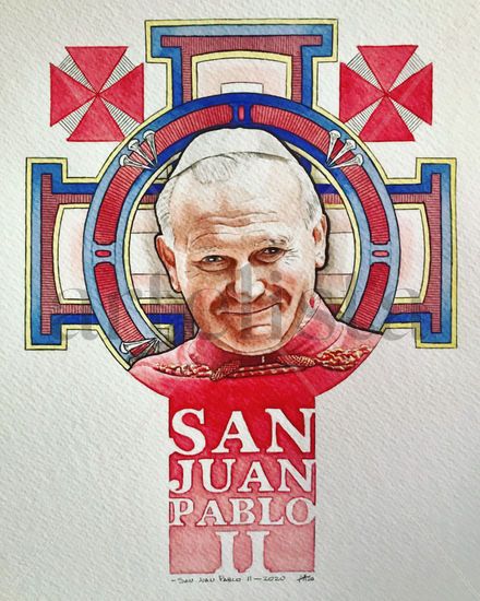 San Juan Pablo II Watercolour Paper Portrait