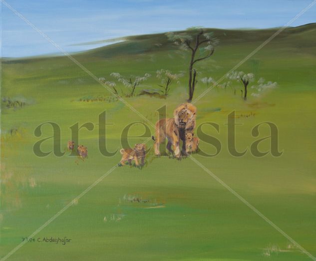 Lions family Oil Canvas Animals