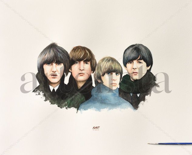 THE BEATLES Acuarela Papel Retrato