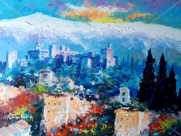 Alhambra y Sierra Nevada. Acrilico sobre lienzo Acrylic Canvas Landscaping