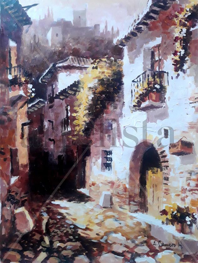 Calle Tipica de Granada. Acrilico sobre lienzo