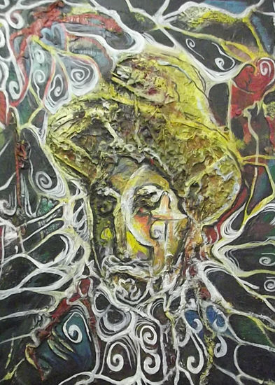 El Anciano y sus Fantasías. Mixed media Textile Figure Painting