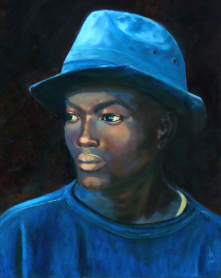 BLUE HAT Oil Canvas Portrait