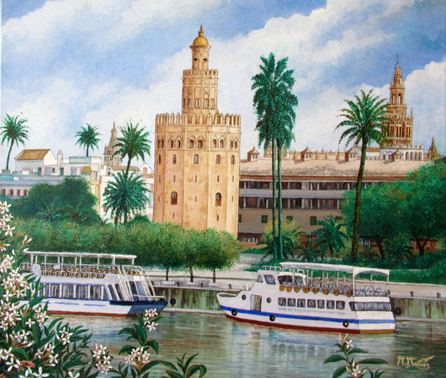 Sevilla y Torre del Oro Oil Canvas Landscaping