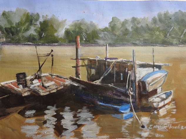 El Guadalquivir por Coria. Taller flotante. Acrylic Paper Landscaping