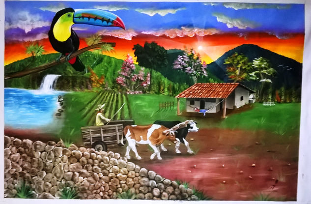 PINTURA HONDUREÑA, PAISAJE RURAL Acrílico Lienzo Paisaje