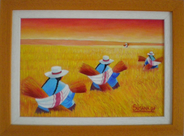 Mamitas reocogiendo trigo