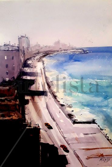 malecon havanero Acuarela Papel Paisaje