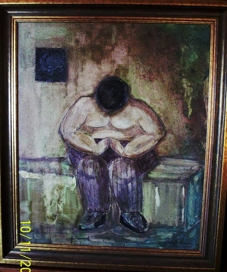 orando por el pan de cada dia Oil Panel Figure Painting