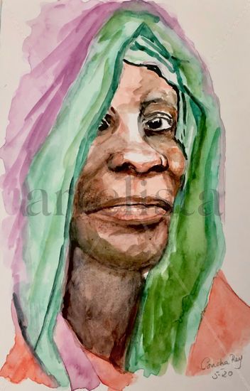 MUJER DE BENIN Acuarela Papel Retrato