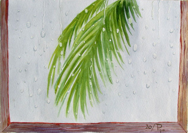 ventana vieja un día de lluvia Watercolour Paper Floral Painting