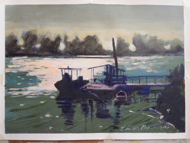 El Guadalquivir por Coria. Pequeño embarcadero. Acrylic Paper Landscaping