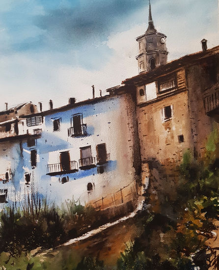 casas al atardecer en alcala de la selva Watercolour Paper Landscaping