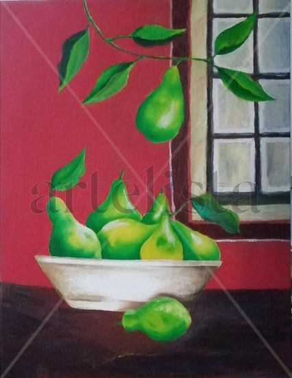 Bodegón Peras Verdes Acrylic Canvas Still Life Paintings