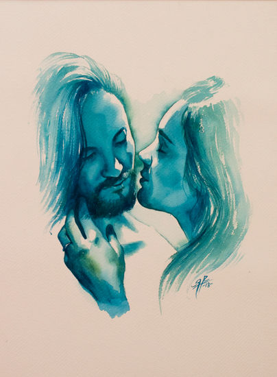 El beso 2 Watercolour Paper Portrait