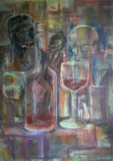 AMIGOS EN EL BAR Acrylic Canvas Still Life Paintings