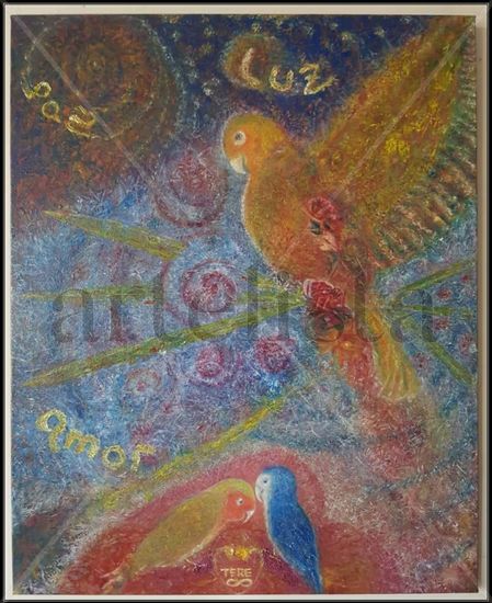 "Love Bird. Agapornis" Oil Canvas Animals