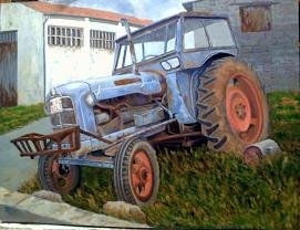 TRACTOR AZUL Oil Canvas Landscaping