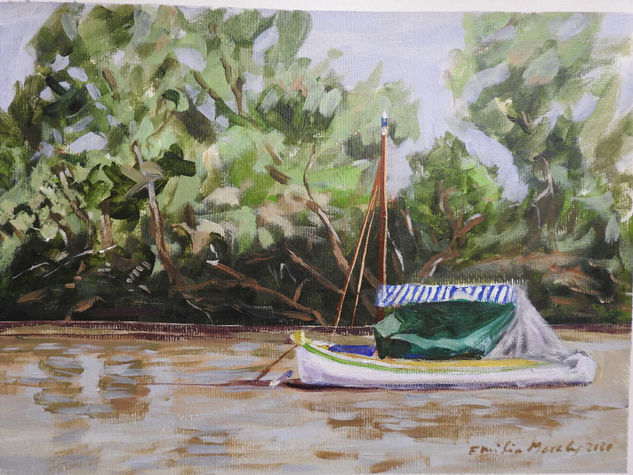 El Guadalquivir por Coria. Embarcación. Acrylic Paper Landscaping