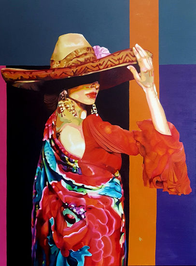 Elegancia Mexicana Óleo Lienzo Retrato