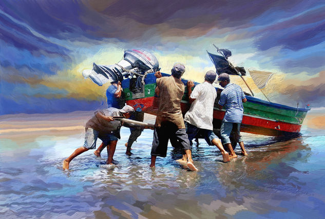 PEZCA ARTESANAL Oil Canvas Marine Painting