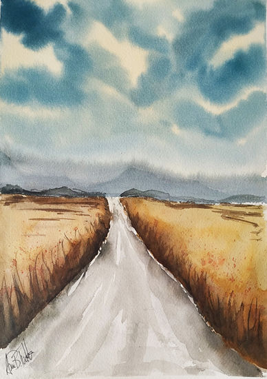 Camino Acuarela Papel Paisaje