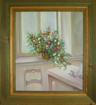 Sobre la ventana Oil Canvas Floral Painting