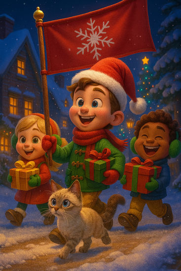 GATITOS EN NAVIDAD " KITTY ACOMPAÑA LOS NIÑOS A RECIBIR SUS REGALOS DE NAVIDAD" 