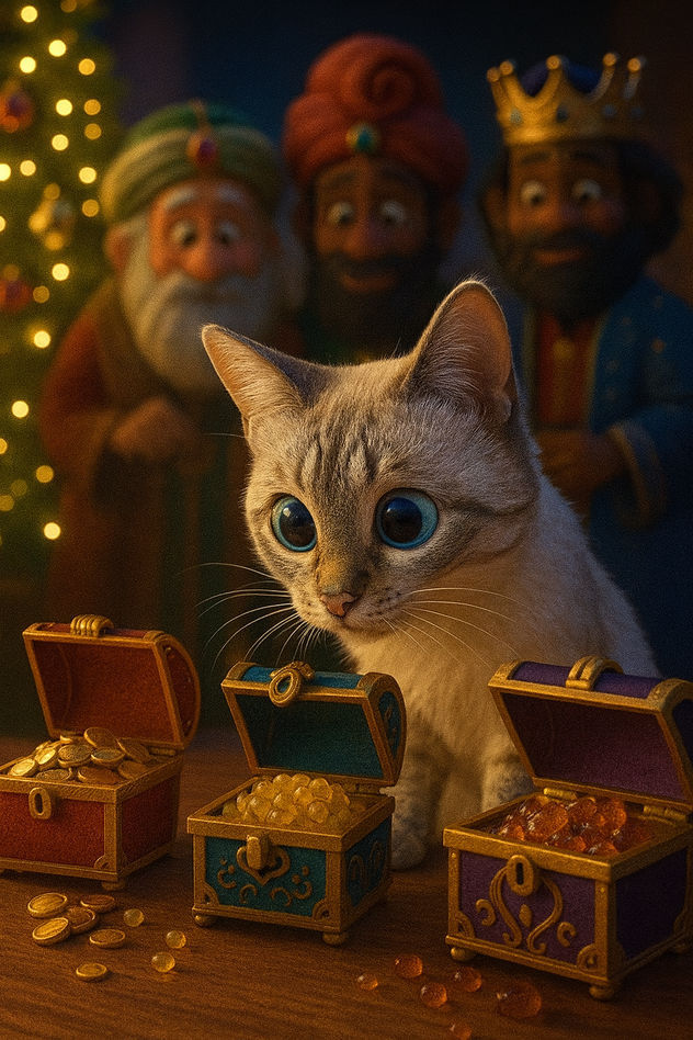 GATITOS EN NAVIDAD " KITTY VIENDO LOS REGALOS DE LOS REYES MAGOS