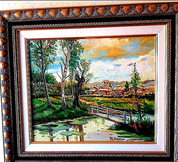 Aldea junto al rio (Francia) Oil Textile Landscaping