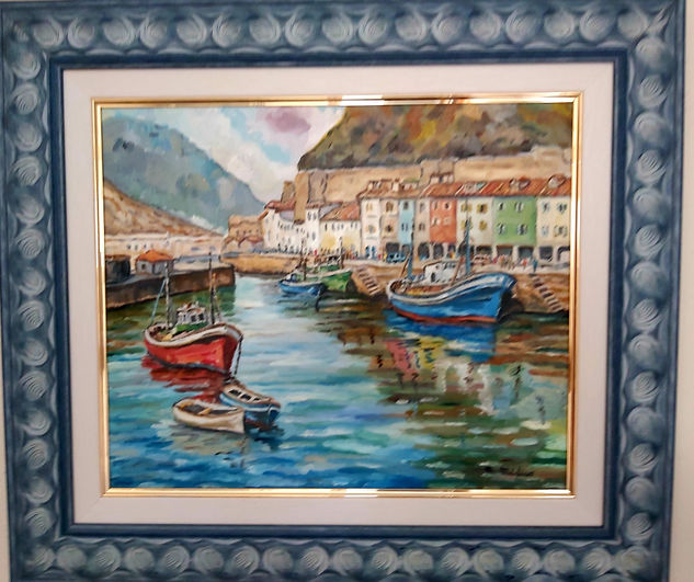 Puerto pesquero Cudillero (Asturias) Oil Textile Marine Painting