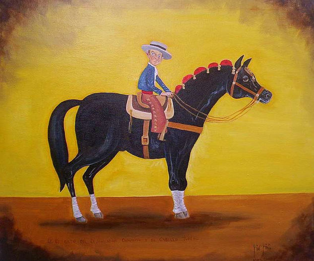 El Retrato del Rejoneador Chiquito y su Caballo Torero Óleo Lienzo Retrato