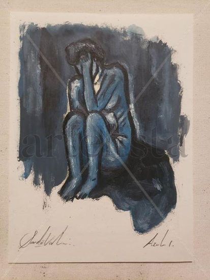 Azul l Oil Paper Figure Painting