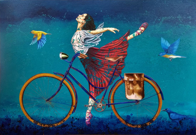 bailarina, aves y bicicleta.