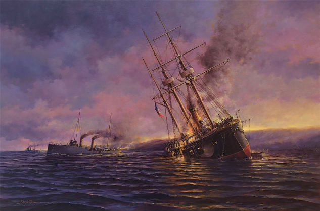 Combate Naval de Caldera 1891 Óleo Tela Marina