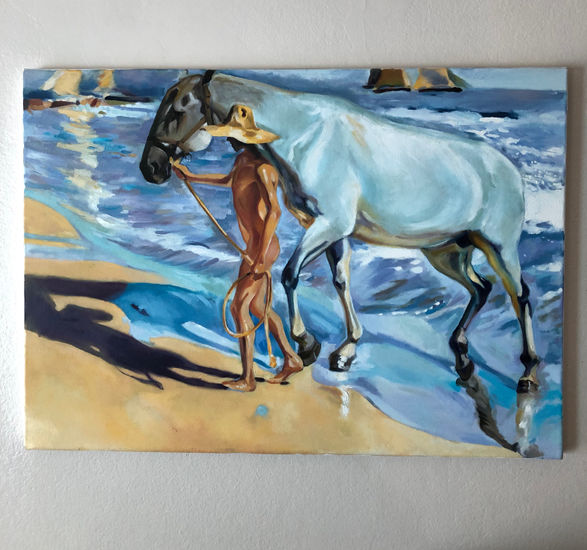 Niño con caballo Oil Canvas Marine Painting