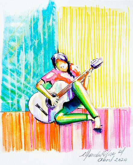 Aprendiendo a tocar guitarra Media Mixta Cartulina Figura