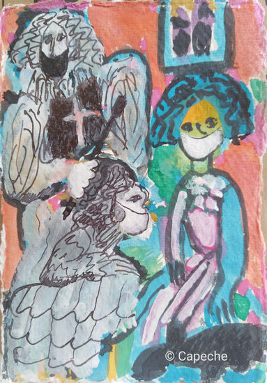 Meninas pandemia 2 Gouache Papel Retrato