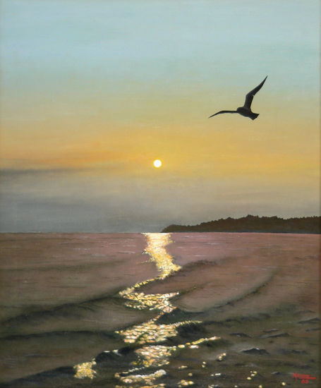 La gaviota y el mar Oil Canvas Marine Painting