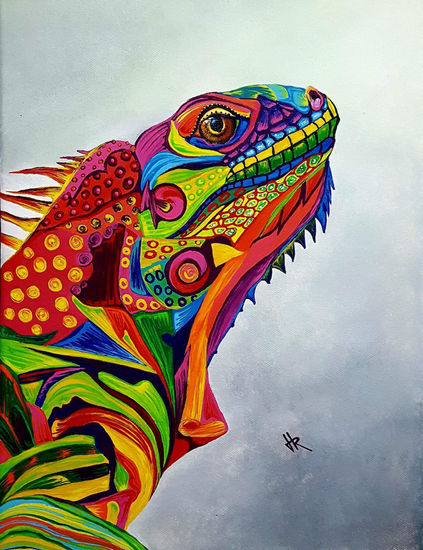 Iguana In Paradise Acrylic Canvas Animals