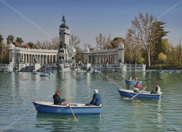 PARQUE DEL RETIRO DE MADRID, ESTANQUE GRANDE Óleo Lienzo Paisaje