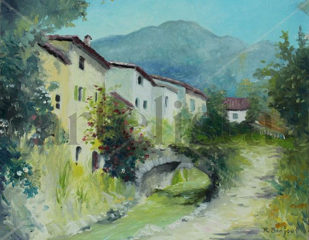 Old village of the Alps Oil Panel Landscaping