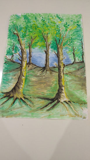 Bosque Acuarela Papel Paisaje