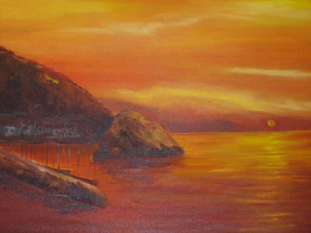 Atardece en la costa Oil Canvas Marine Painting