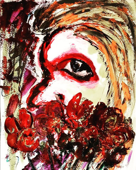 Mujer flor, año 2021, constitucion, chile. Acrylic Card Floral Painting